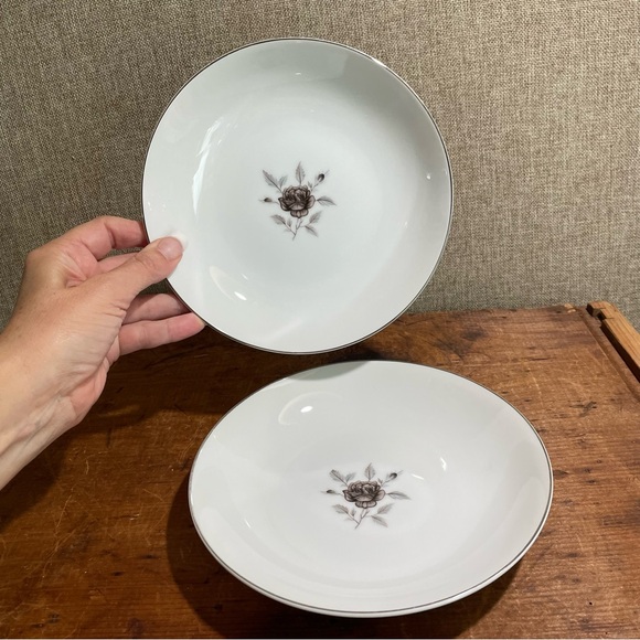 Celebrity Nocturne 2 coupe soup bowls white silver floral fine china dinnerware - Picture 3 of 8